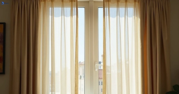 Dusty and dull curtains in draper before steam cleaning